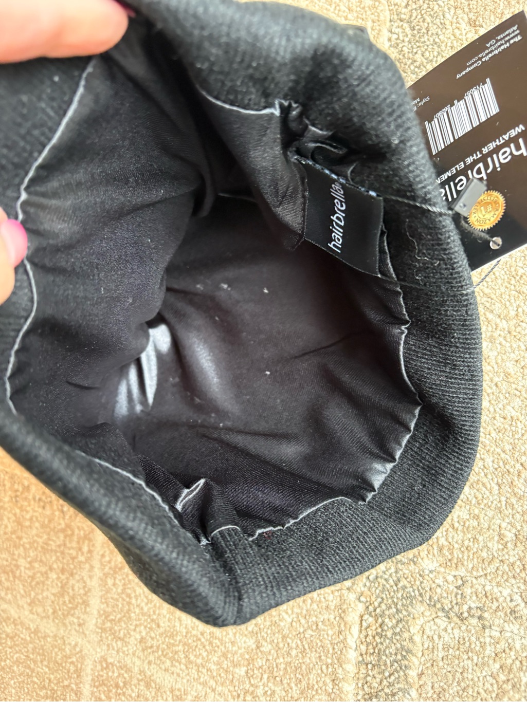 Hairbrella Black Unisex Cuffed Beanie With A Satin Lining Nwt — image 4 of 8